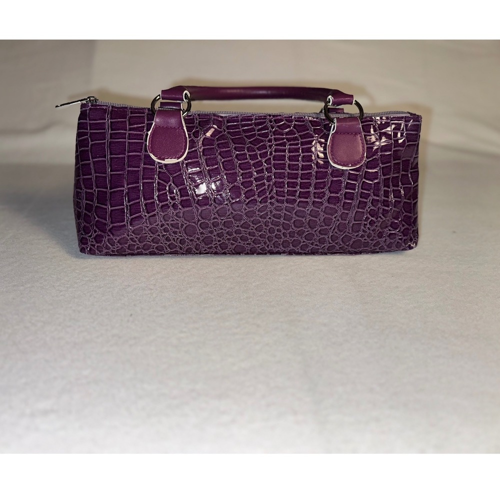 Sachi Insulated Lunch Bag Purple Faux Crocodile Embossed Patent Handbag Style
